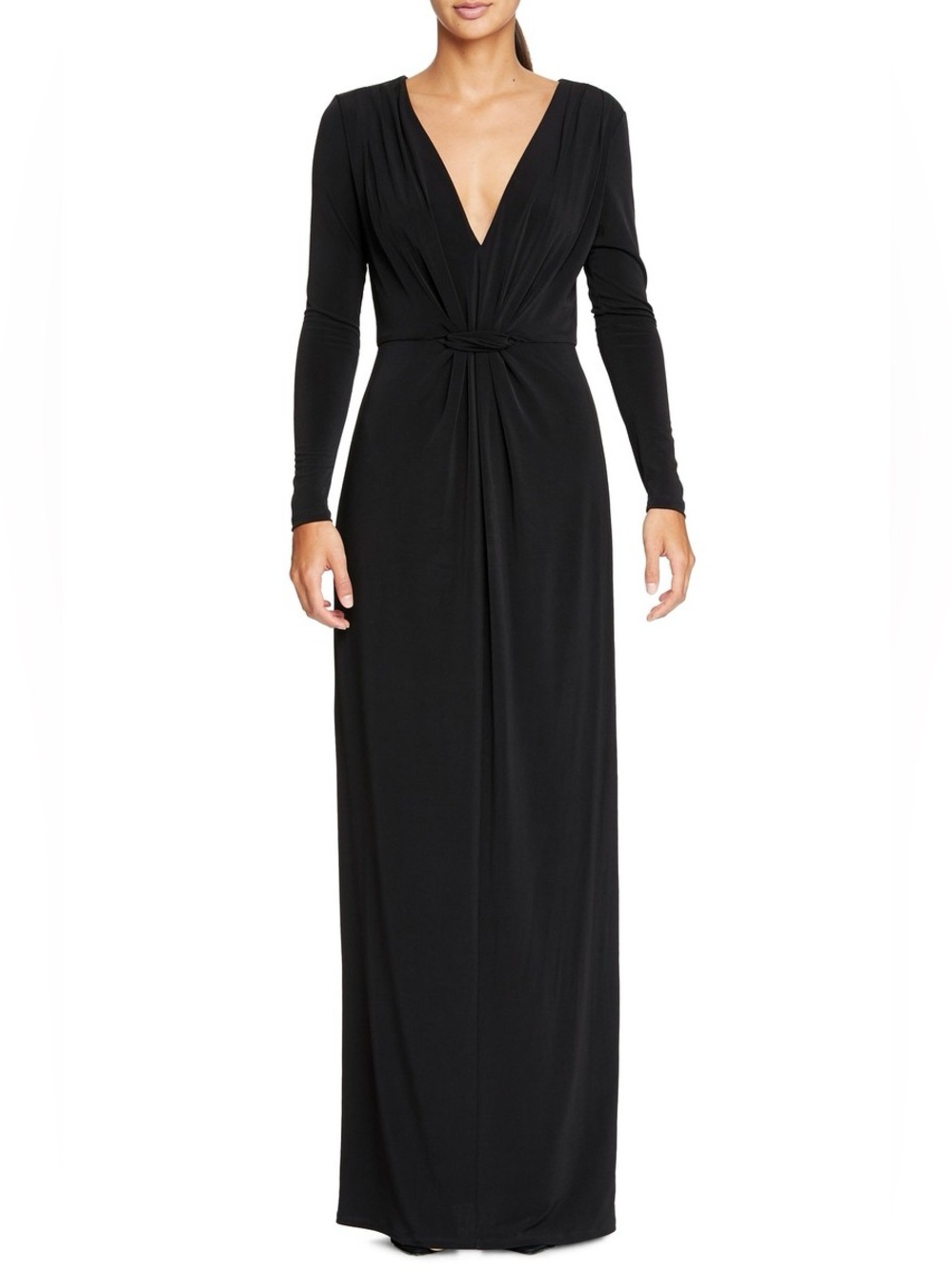 Halston Heritage Long Sleeved JerseyV-Neck Gown